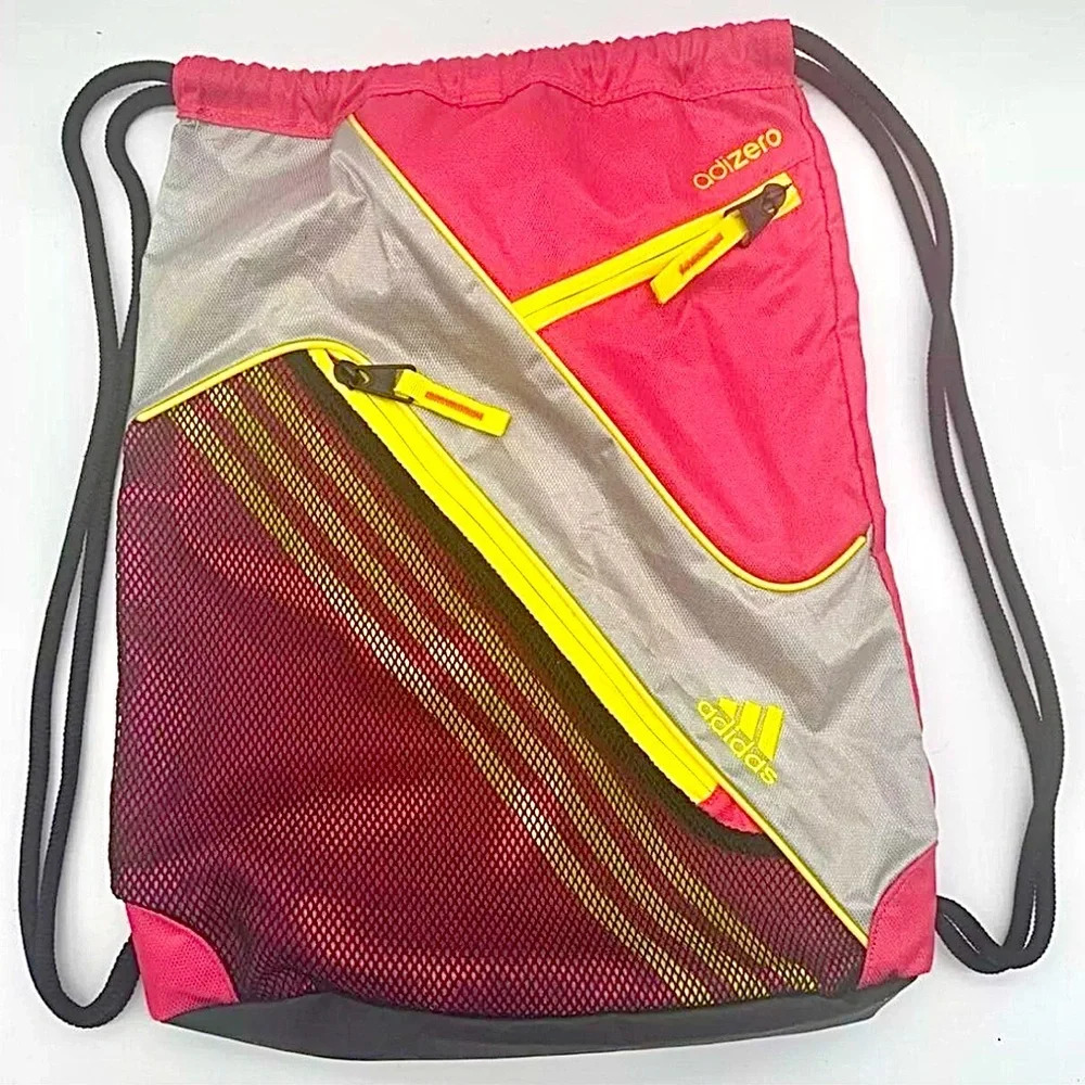 Adidas Cinch Sack Drawstring Backpack Sling Gym Bag Pink neon Yellow Neon Zip